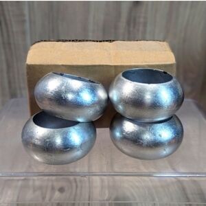 Dining Cloth Napkin Rings (8) Metallic Silver Round American Atelier